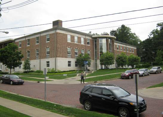 Existing view of the corner of Academy and Thompson, with Upjohn Library Commons in the background.