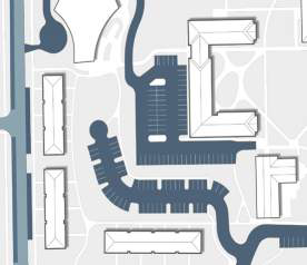 Diagram of 2 proposed new parking lots between new Trowbridge and New Living Learning houses