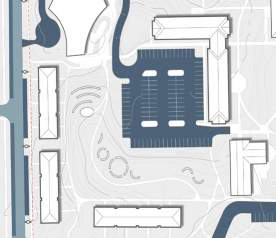 Diagram of proposed new extended parking lot between new Trowbridge and New Living Learning houses