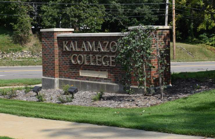 Brick and stone sign spelling out Kalamazoo College